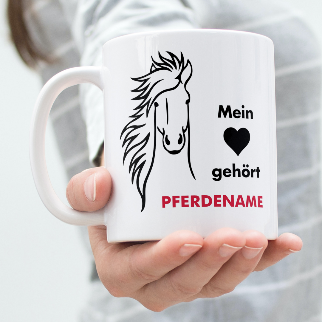 Persönliche Geschenkideen für Pferdefreunde: Tasse mein Herz gehört PFERDENAME