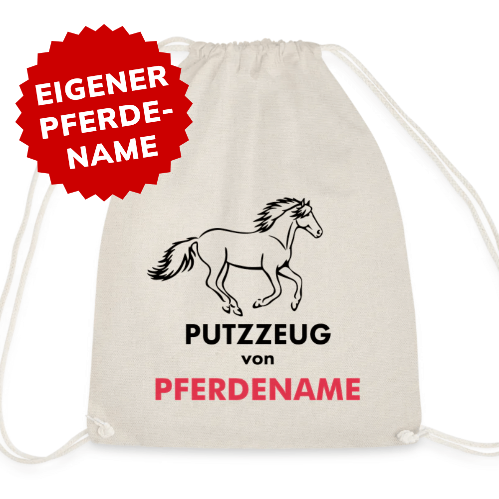 "Putzzeug von PFERDENAME" galoppierendes Pferd - mit eigenem Pferdenamen personalisierbar