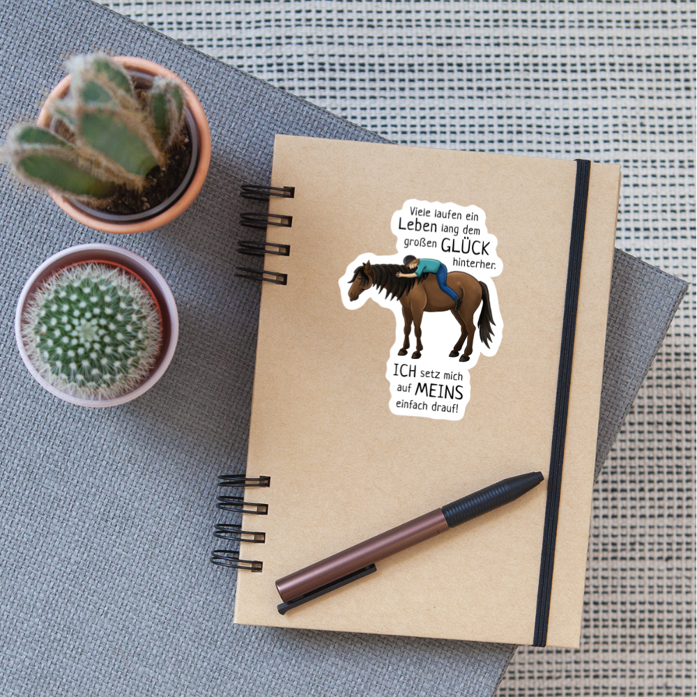"Auf Pferd & Glück sitzen" Illustrationsstil - Sticker - Mattweiß