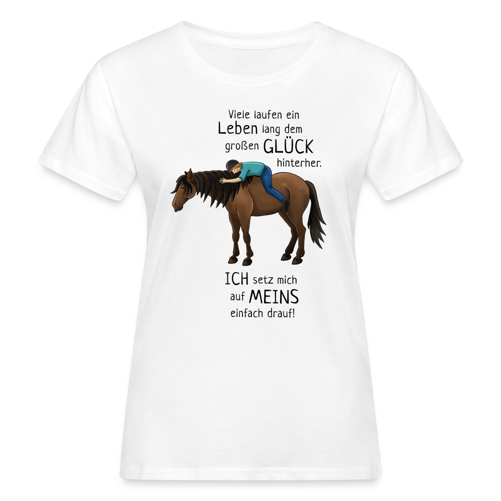"Auf Pferd & Glück sitzen" Illustrationsstil - Frauen Bio-T-Shirt - weiß