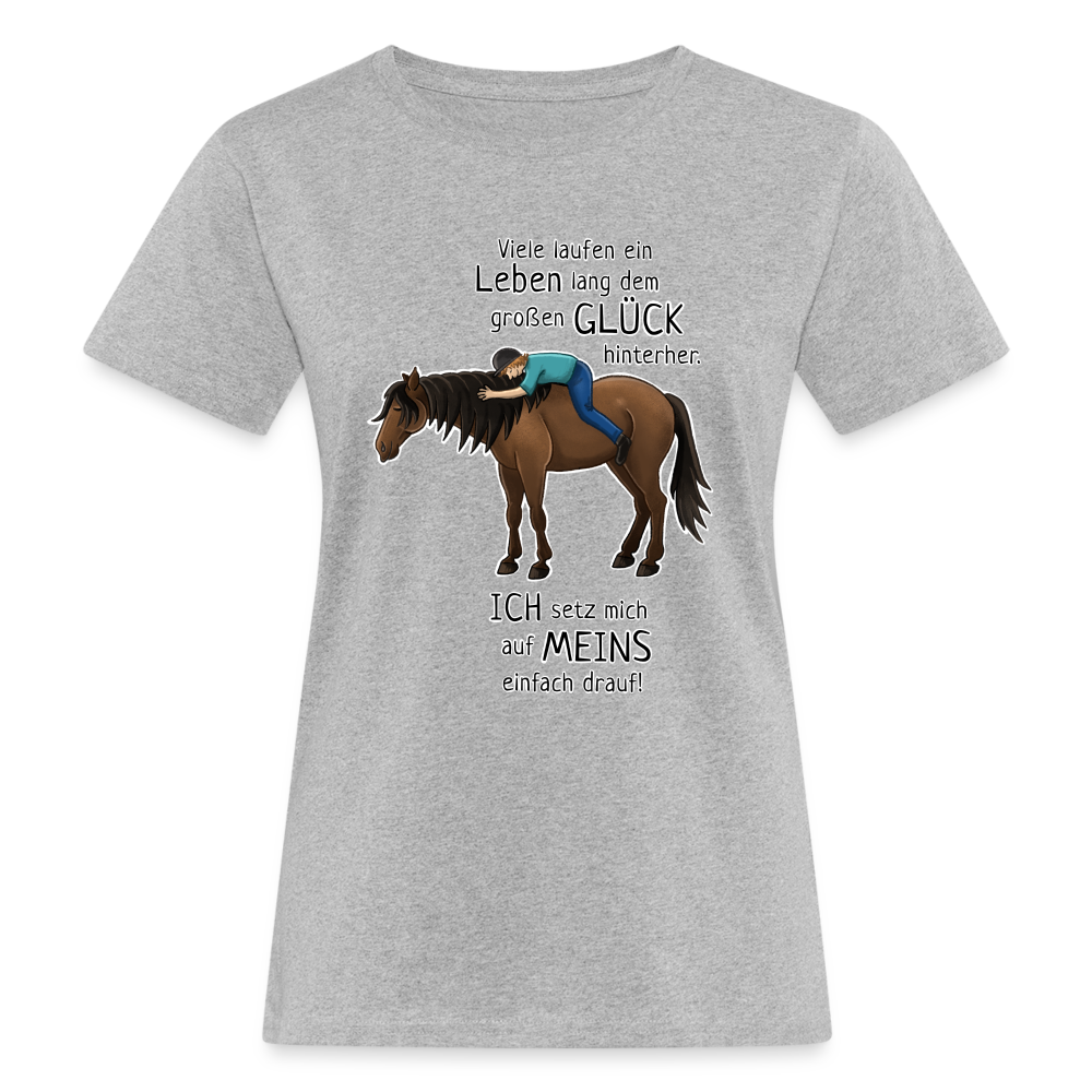 "Auf Pferd & Glück sitzen" Illustrationsstil - Frauen Bio-T-Shirt - Grau meliert