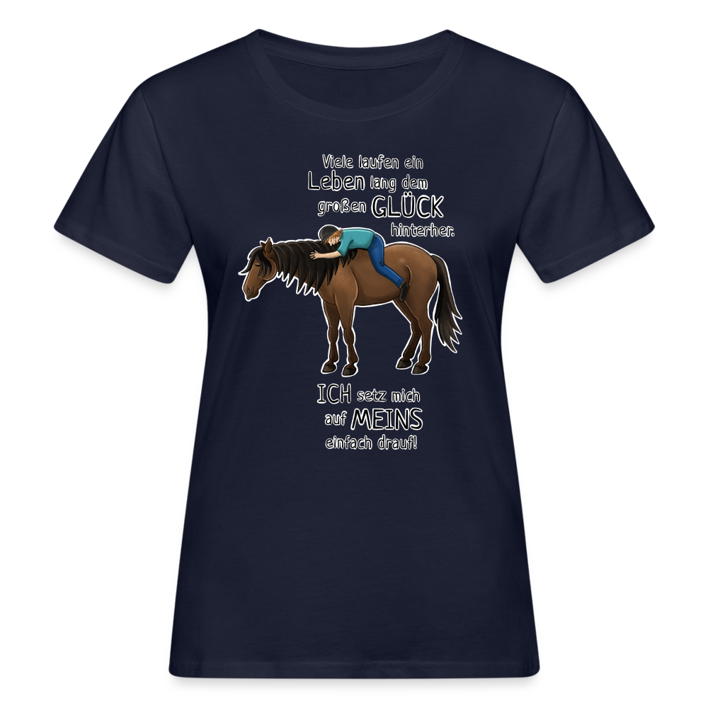 "Auf Pferd & Glück sitzen" Illustrationsstil - Frauen Bio-T-Shirt - Navy
