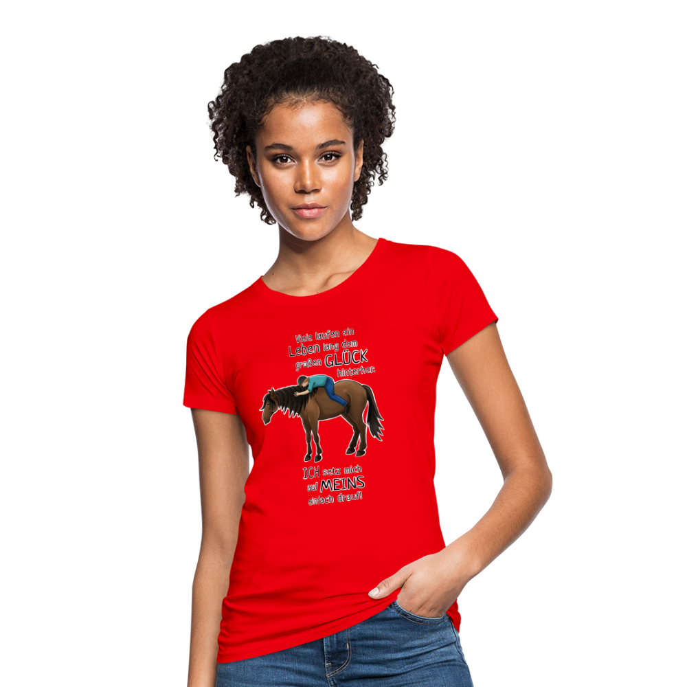 "Auf Pferd & Glück sitzen" Illustrationsstil - Frauen Bio-T-Shirt - Rot