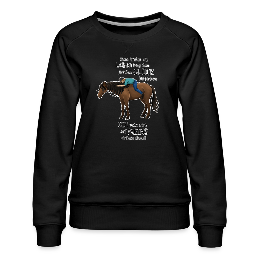 "Auf Pferd & Glück sitzen" Illustrationsstil - Frauen Premium Pullover - Schwarz