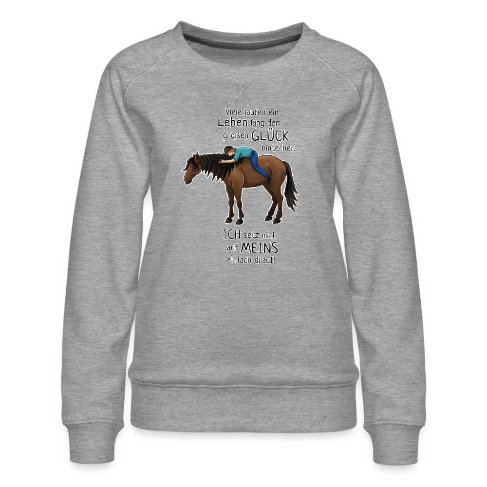 "Auf Pferd & Glück sitzen" Illustrationsstil - Frauen Premium Pullover - Grau meliert