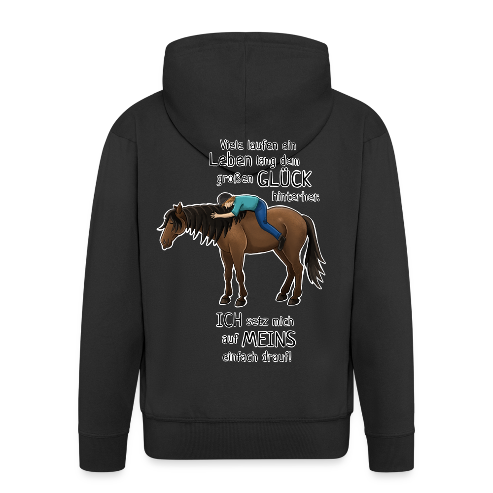 "Auf Pferd & Glück sitzen" Illustrationsstil - Männer Premium Kapuzenjacke - Schwarz
