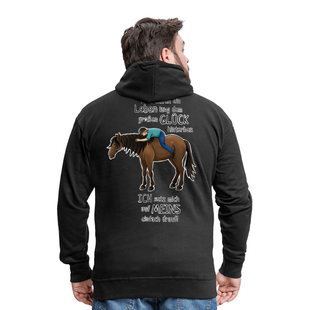 "Auf Pferd & Glück sitzen" Illustrationsstil - Männer Premium Kapuzenjacke - Schwarz