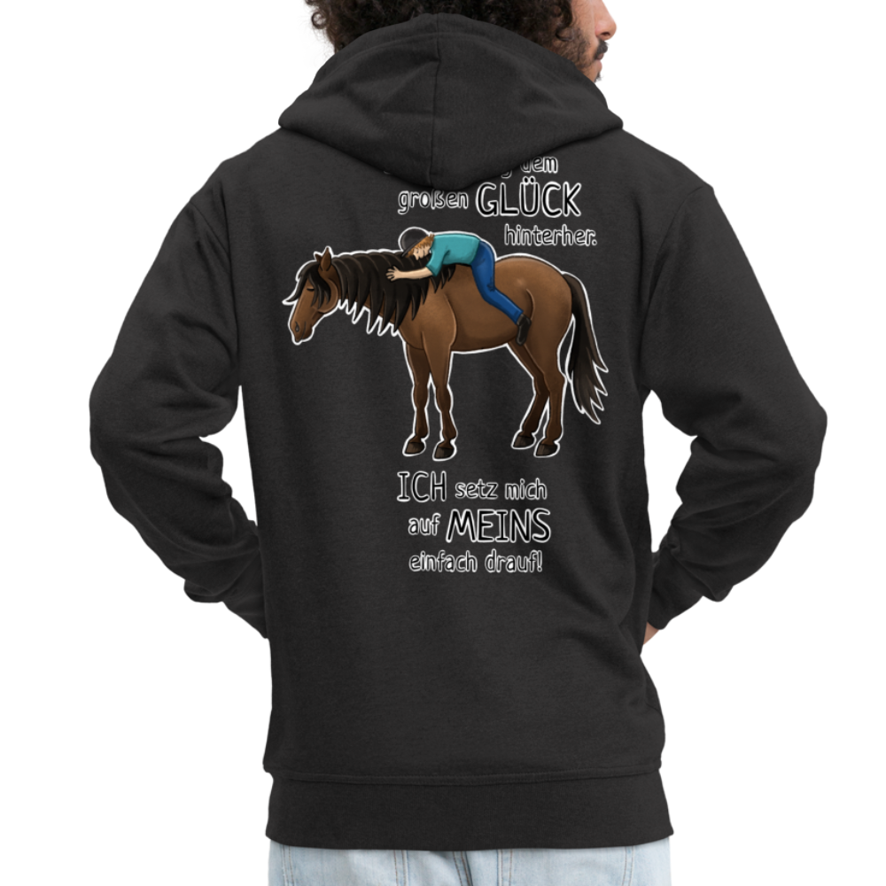 "Auf Pferd & Glück sitzen" Illustrationsstil - Männer Premium Kapuzenjacke - Schwarz