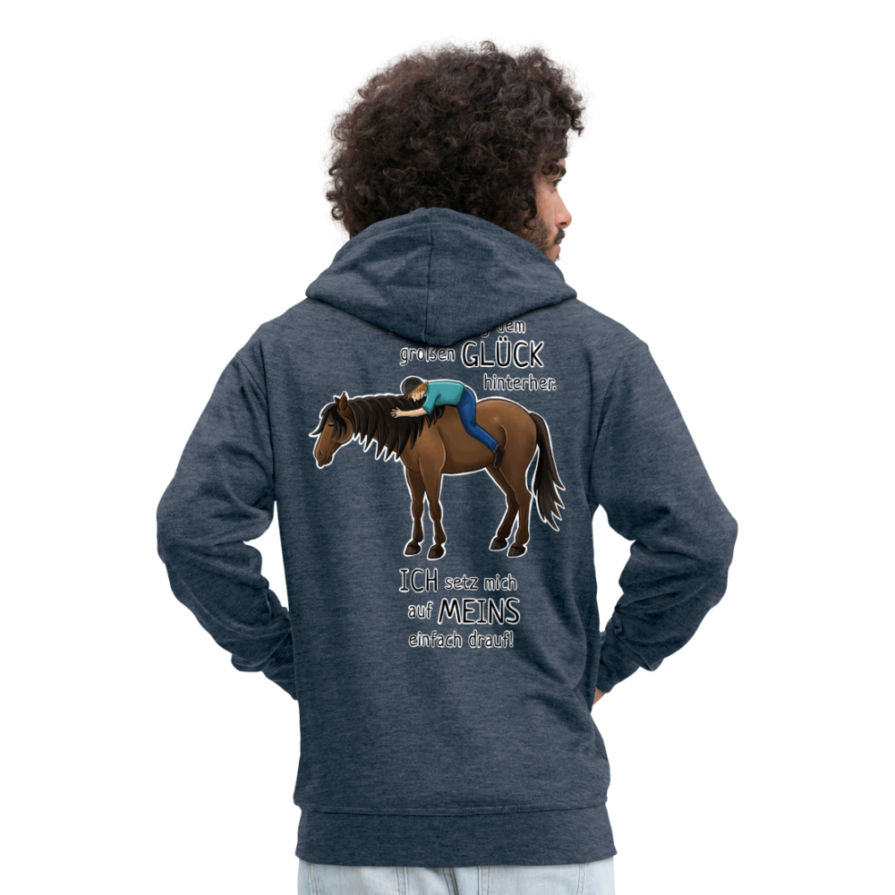 "Auf Pferd & Glück sitzen" Illustrationsstil - Männer Premium Kapuzenjacke - Jeansblau