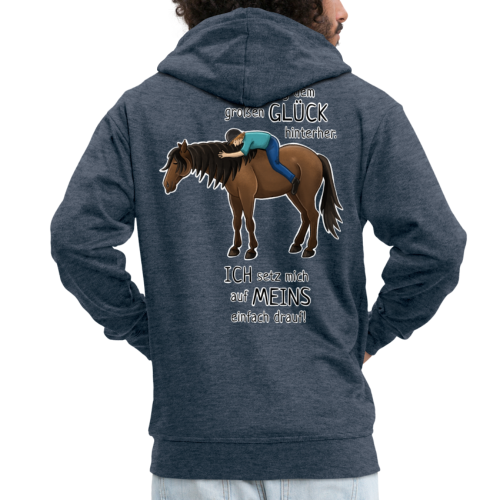 "Auf Pferd & Glück sitzen" Illustrationsstil - Männer Premium Kapuzenjacke - Jeansblau