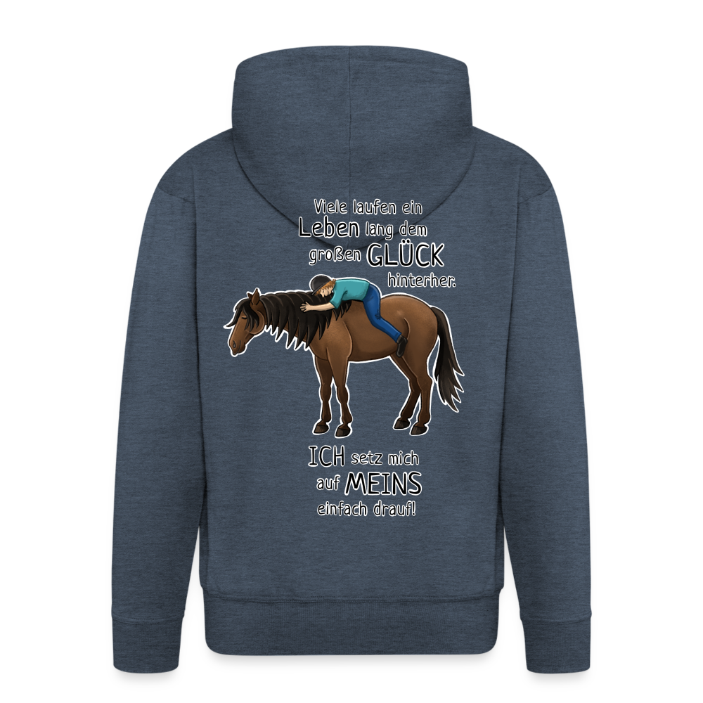 "Auf Pferd & Glück sitzen" Illustrationsstil - Männer Premium Kapuzenjacke - Jeansblau