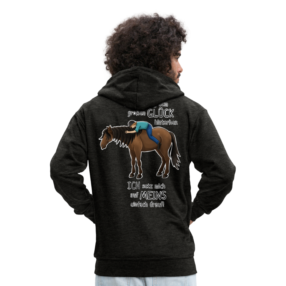 "Auf Pferd & Glück sitzen" Illustrationsstil - Männer Premium Kapuzenjacke - Anthrazit