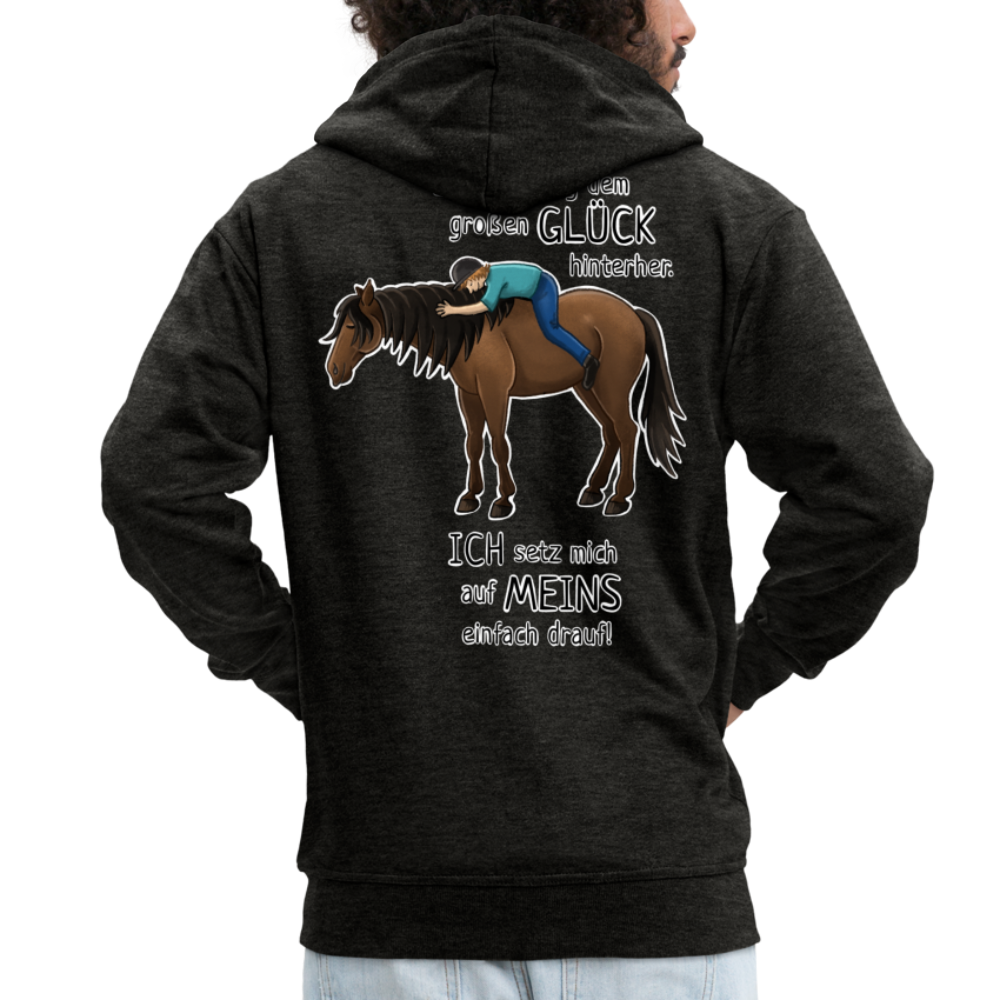 "Auf Pferd & Glück sitzen" Illustrationsstil - Männer Premium Kapuzenjacke - Anthrazit