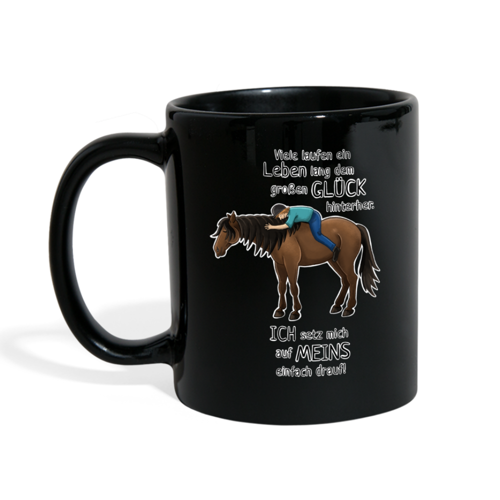 "Auf Pferd & Glück sitzen" Illustrationsstil - Tasse schwarz - Schwarz