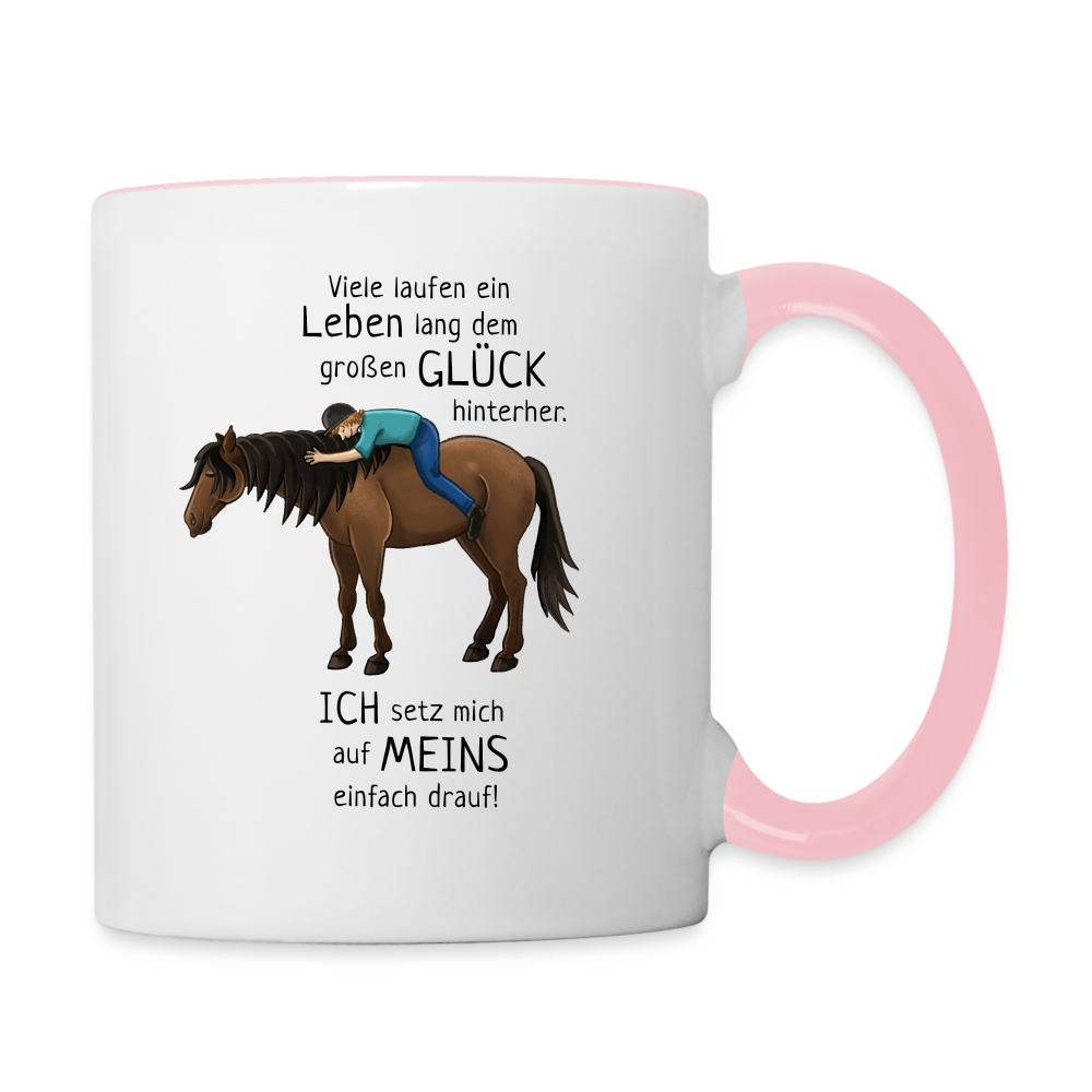 "Auf Pferd & Glück sitzen" Illustrationsstil - Tasse zweifarbig - Weiß/Pink