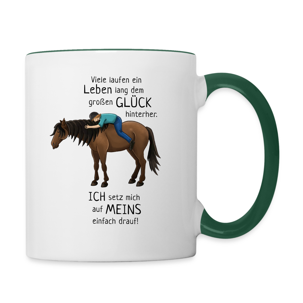 "Auf Pferd & Glück sitzen" Illustrationsstil - Tasse zweifarbig - Weiß/Dunkelgrün