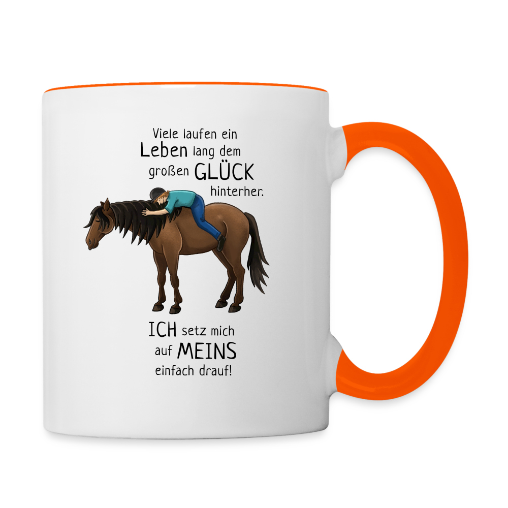 "Auf Pferd & Glück sitzen" Illustrationsstil - Tasse zweifarbig - Weiß/Orange