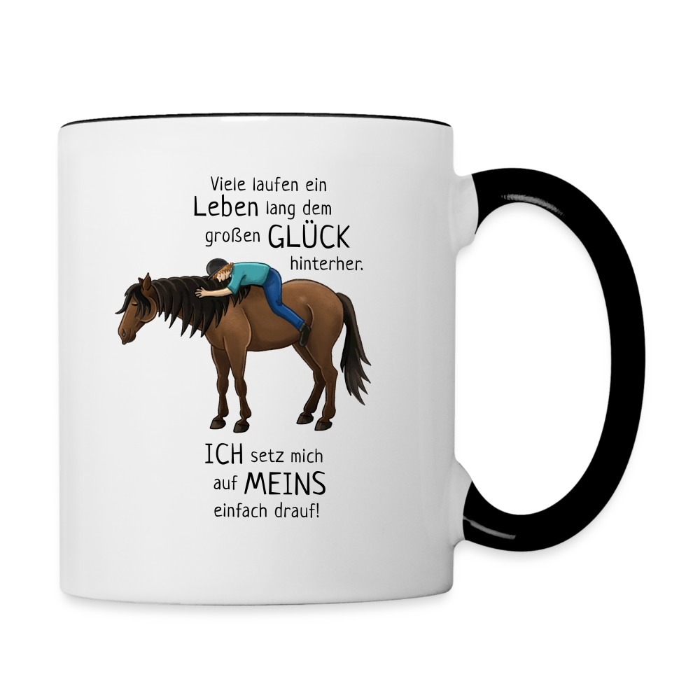 "Auf Pferd & Glück sitzen" Illustrationsstil - Tasse zweifarbig - Weiß/Schwarz