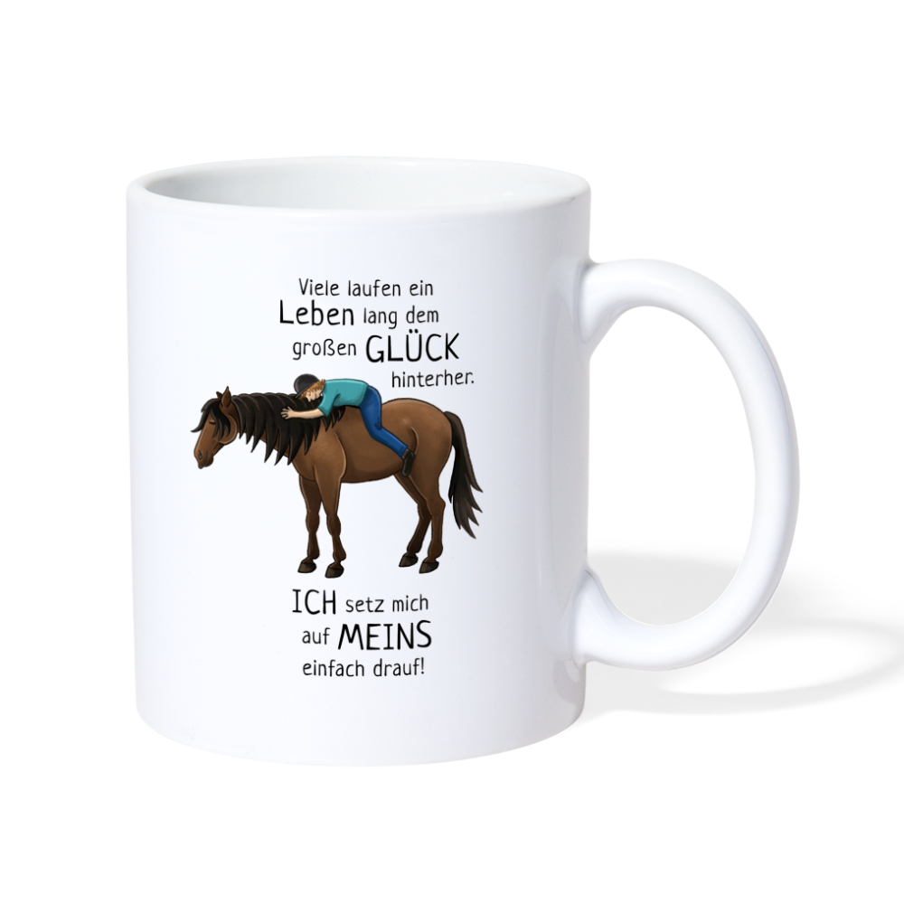 "Auf Pferd & Glück sitzen" Illustrationsstil - Tasse weiß - weiß