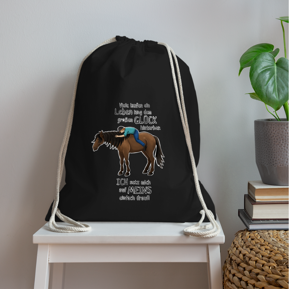 "Auf Pferd & Glück sitzen" Illustrationsstil - Stallbeutel - Schwarz