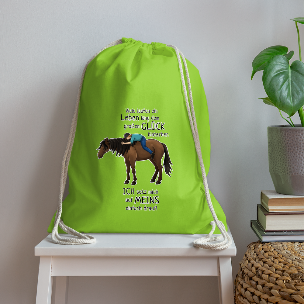 "Auf Pferd & Glück sitzen" Illustrationsstil - Stallbeutel - Neongrün