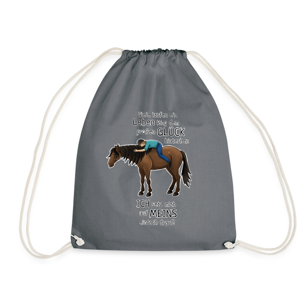 "Auf Pferd & Glück sitzen" Illustrationsstil - Stallbeutel - Grau