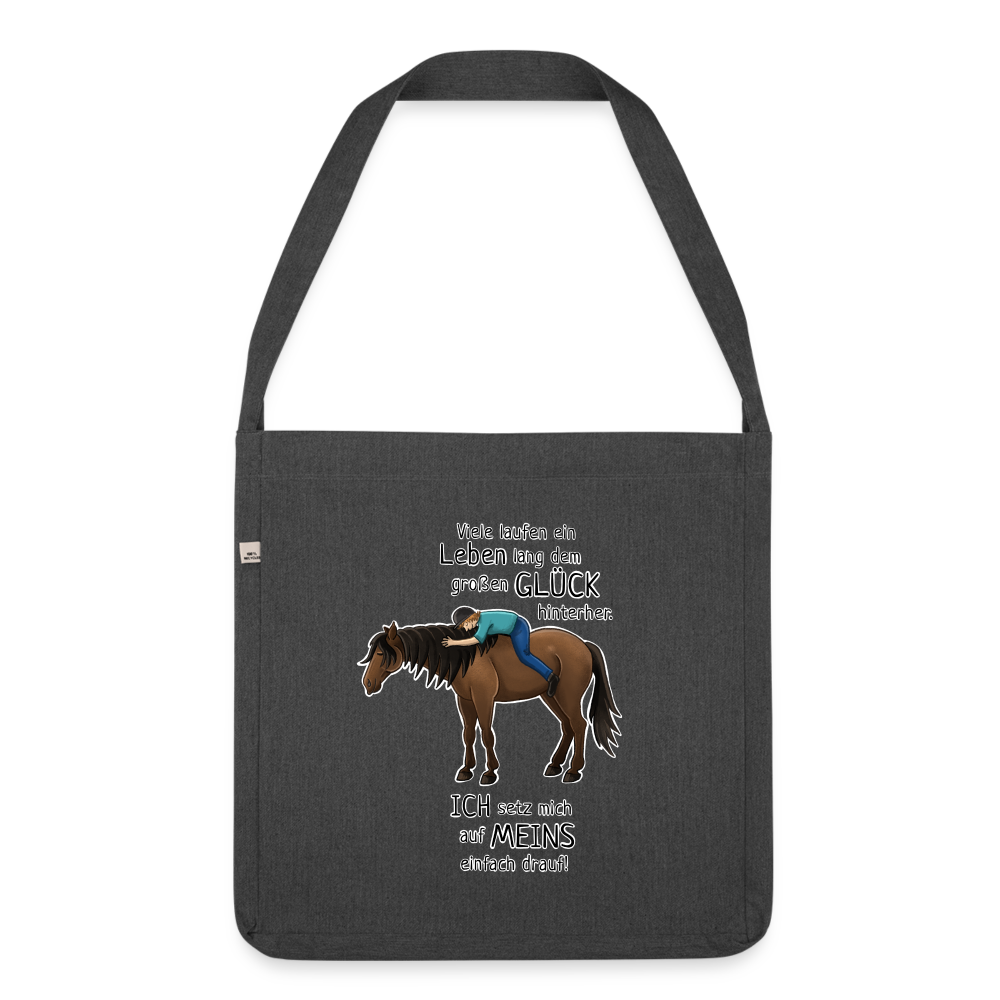"Auf Pferd & Glück sitzen" Illustrationsstil - Schultertasche - Schwarz meliert