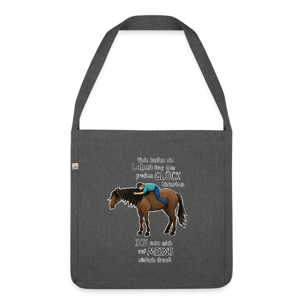"Auf Pferd & Glück sitzen" Illustrationsstil - Schultertasche - Dunkelgrau meliert