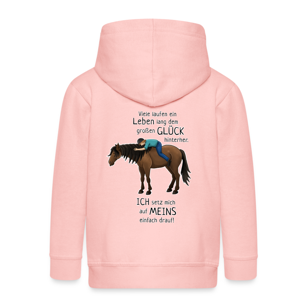 "Auf Pferd & Glück sitzen" Illustrationsstil - Kinder Kapuzenjacke - Kristallrosa
