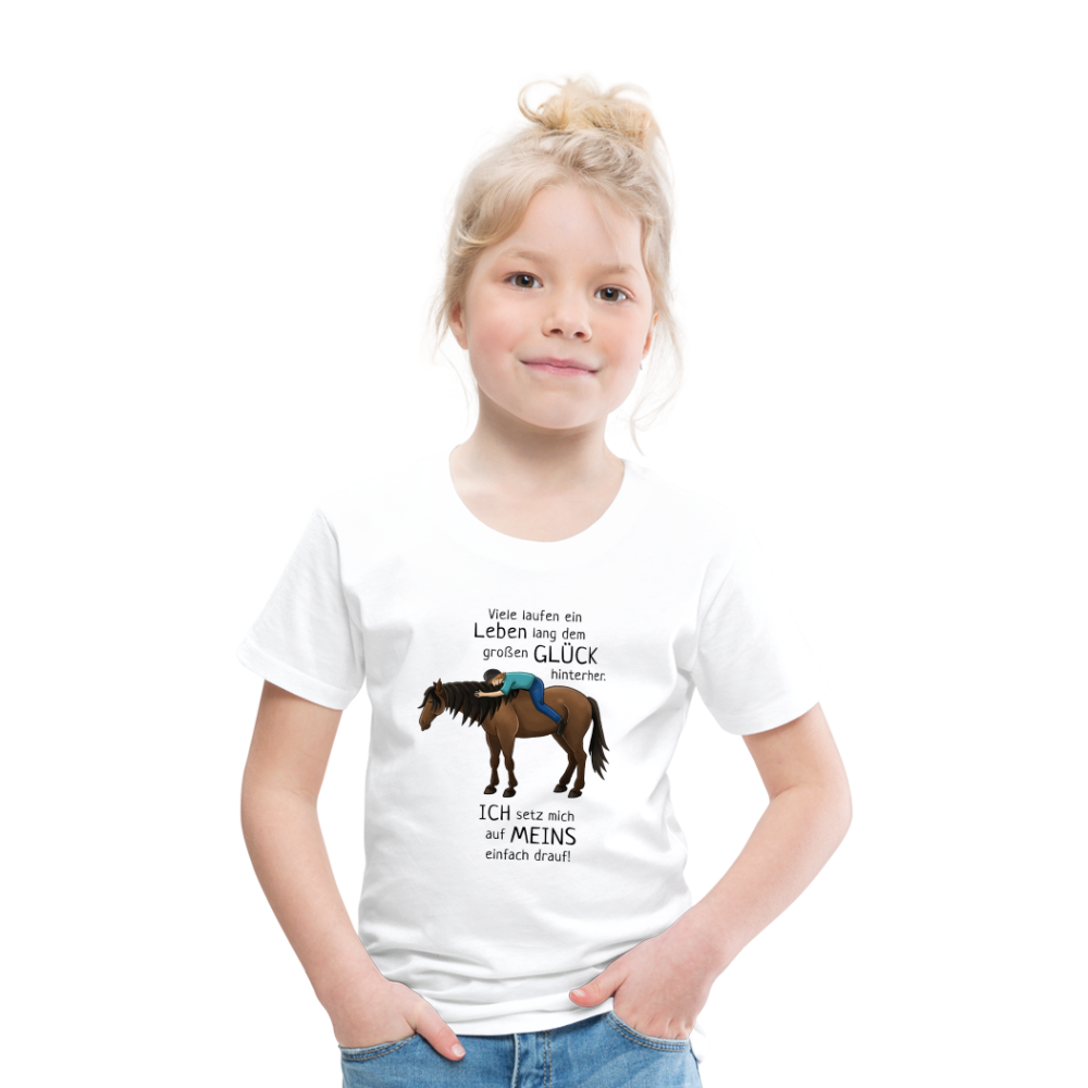 "Auf Pferd & Glück sitzen" Illustrationsstil - Kinder Premium T-Shirt - weiß