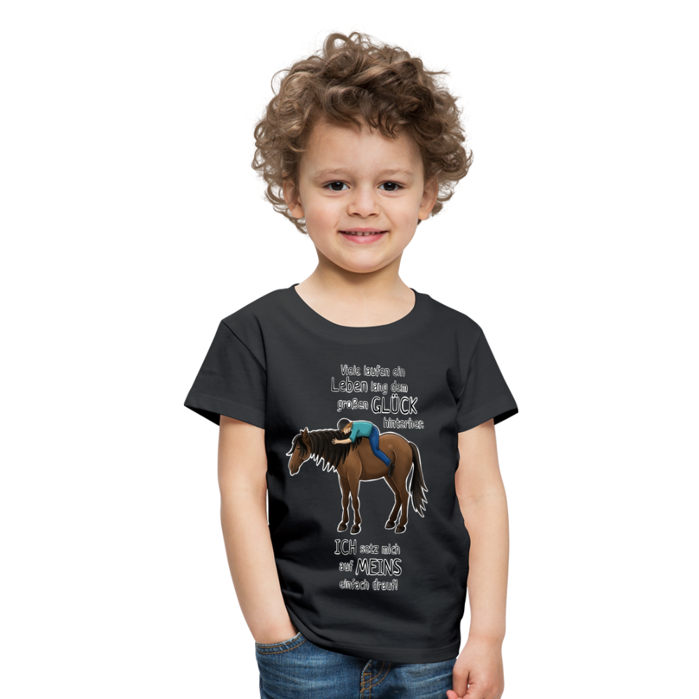"Auf Pferd & Glück sitzen" Illustrationsstil - Kinder Premium T-Shirt - Schwarz