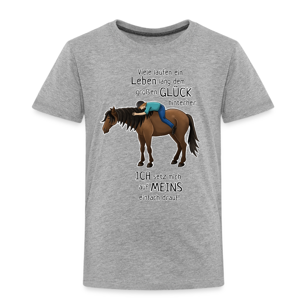 "Auf Pferd & Glück sitzen" Illustrationsstil - Kinder Premium T-Shirt - Grau meliert