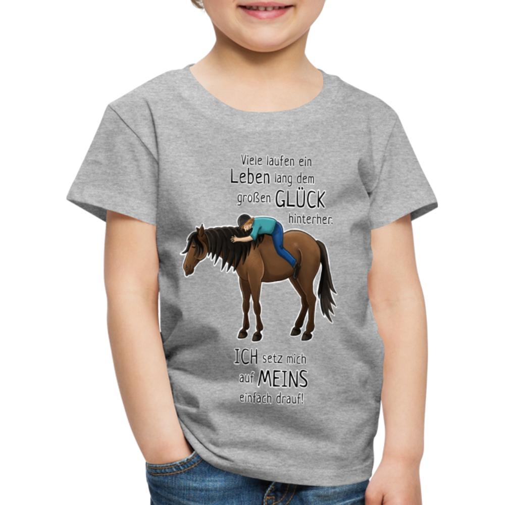 "Auf Pferd & Glück sitzen" Illustrationsstil - Kinder Premium T-Shirt - Grau meliert