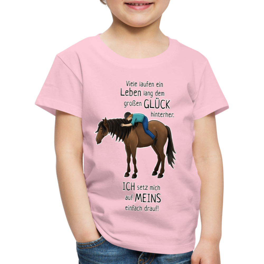 "Auf Pferd & Glück sitzen" Illustrationsstil - Kinder Premium T-Shirt - Hellrosa