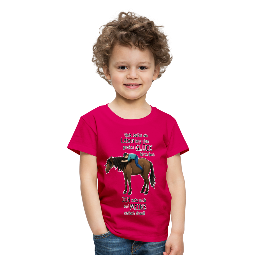"Auf Pferd & Glück sitzen" Illustrationsstil - Kinder Premium T-Shirt - dunkles Pink