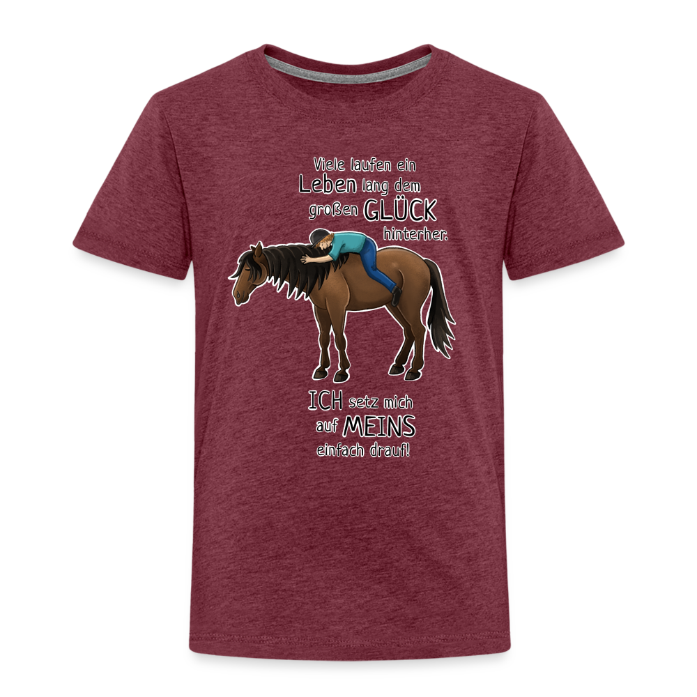 "Auf Pferd & Glück sitzen" Illustrationsstil - Kinder Premium T-Shirt - Bordeauxrot meliert