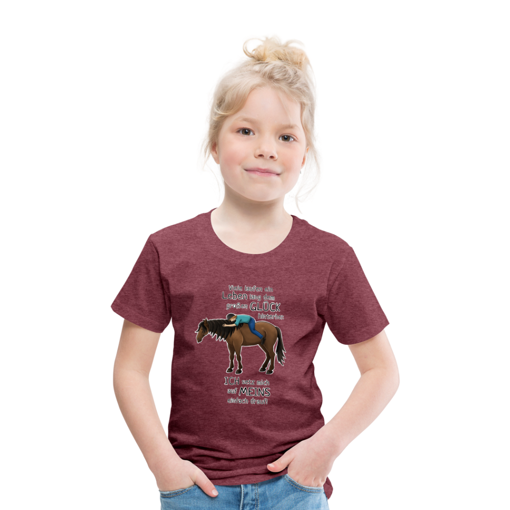 "Auf Pferd & Glück sitzen" Illustrationsstil - Kinder Premium T-Shirt - Bordeauxrot meliert