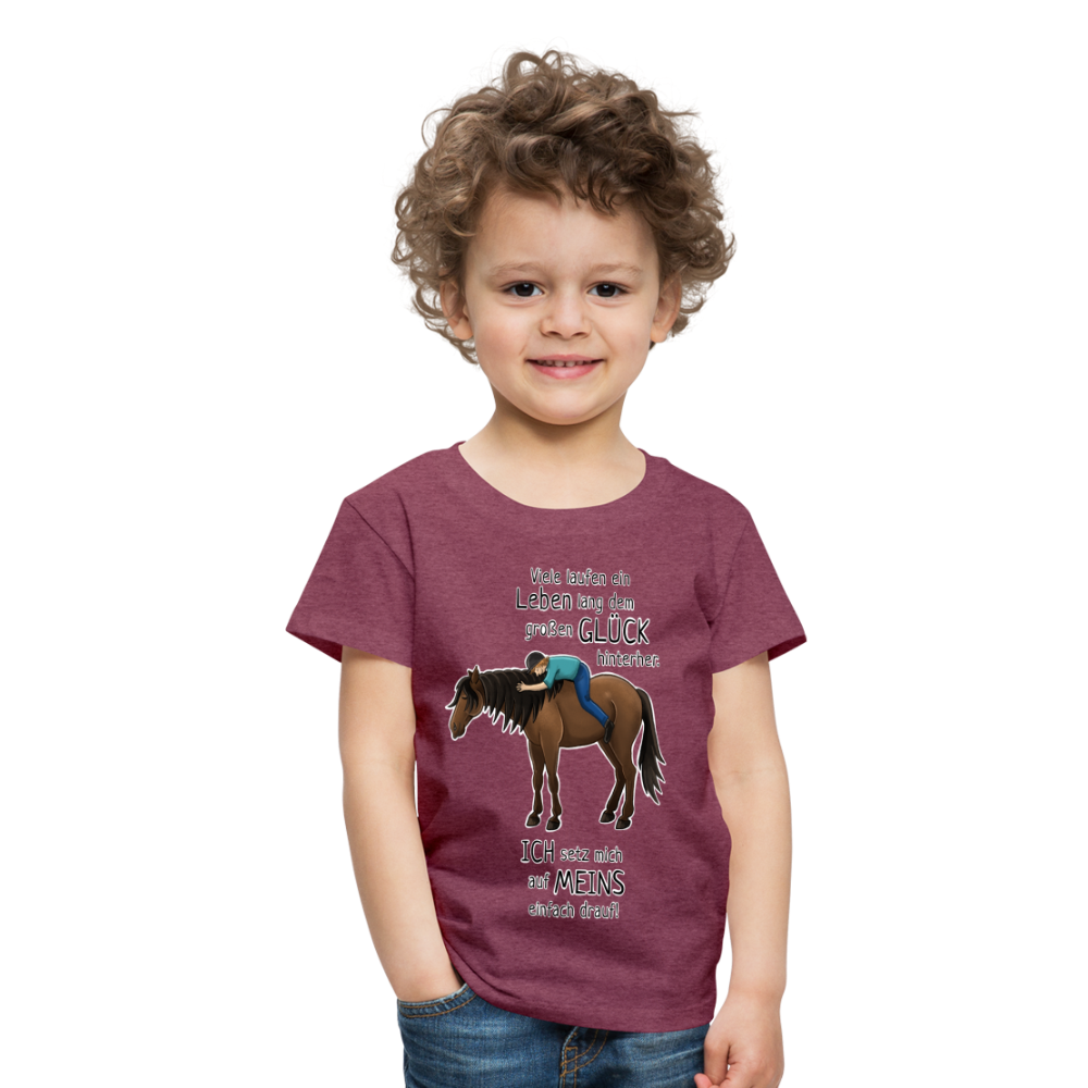 "Auf Pferd & Glück sitzen" Illustrationsstil - Kinder Premium T-Shirt - Bordeauxrot meliert