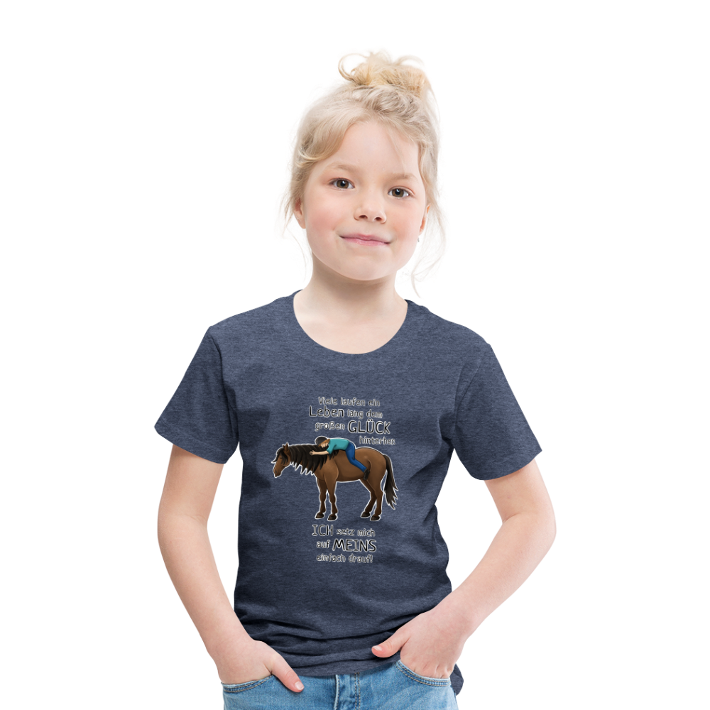 "Auf Pferd & Glück sitzen" Illustrationsstil - Kinder Premium T-Shirt - Blau meliert