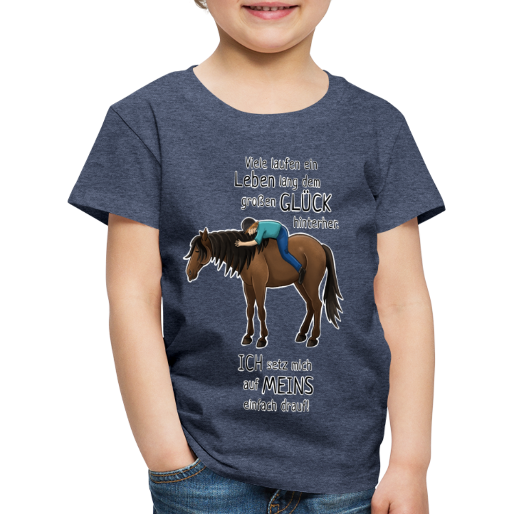 "Auf Pferd & Glück sitzen" Illustrationsstil - Kinder Premium T-Shirt - Blau meliert