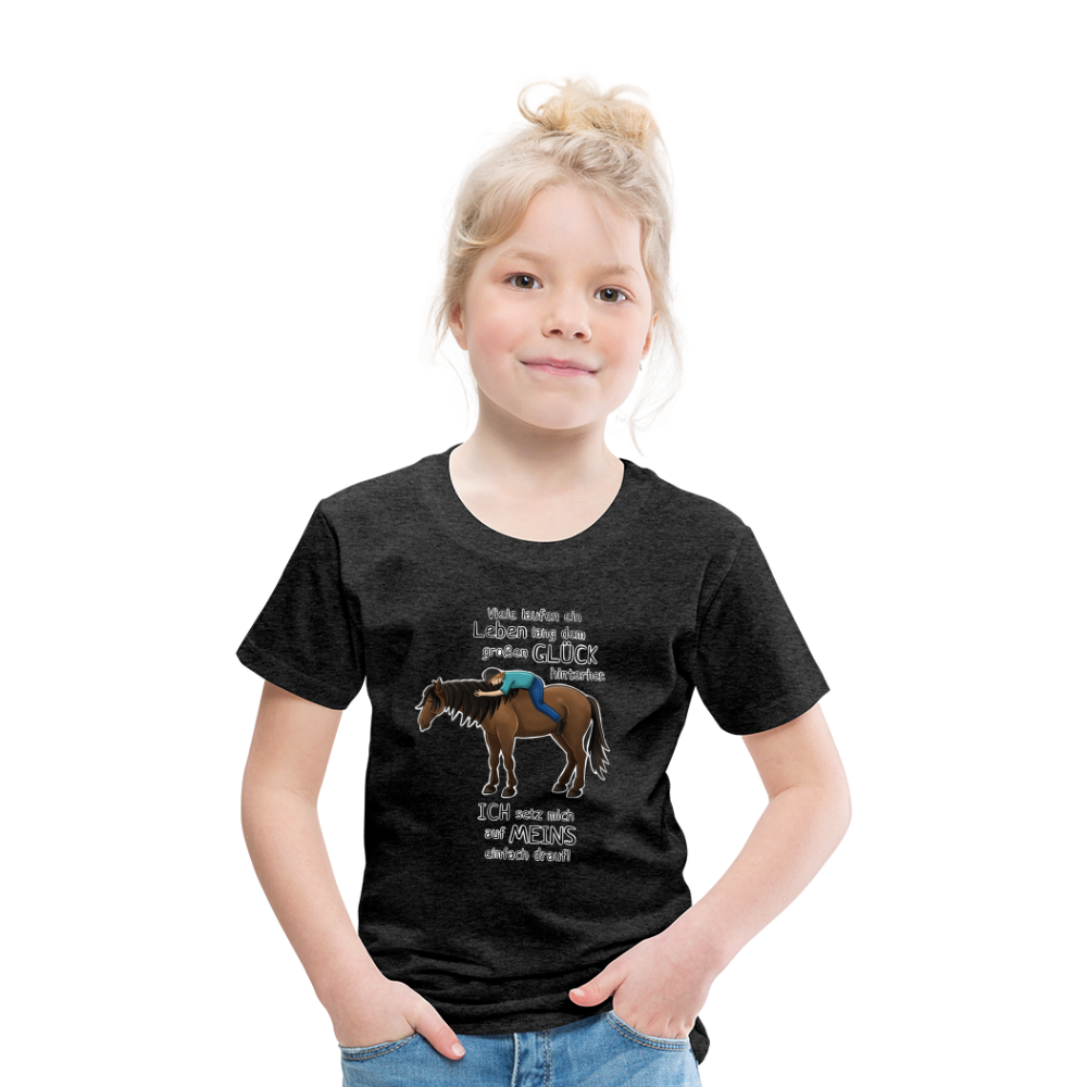 "Auf Pferd & Glück sitzen" Illustrationsstil - Kinder Premium T-Shirt - Anthrazit
