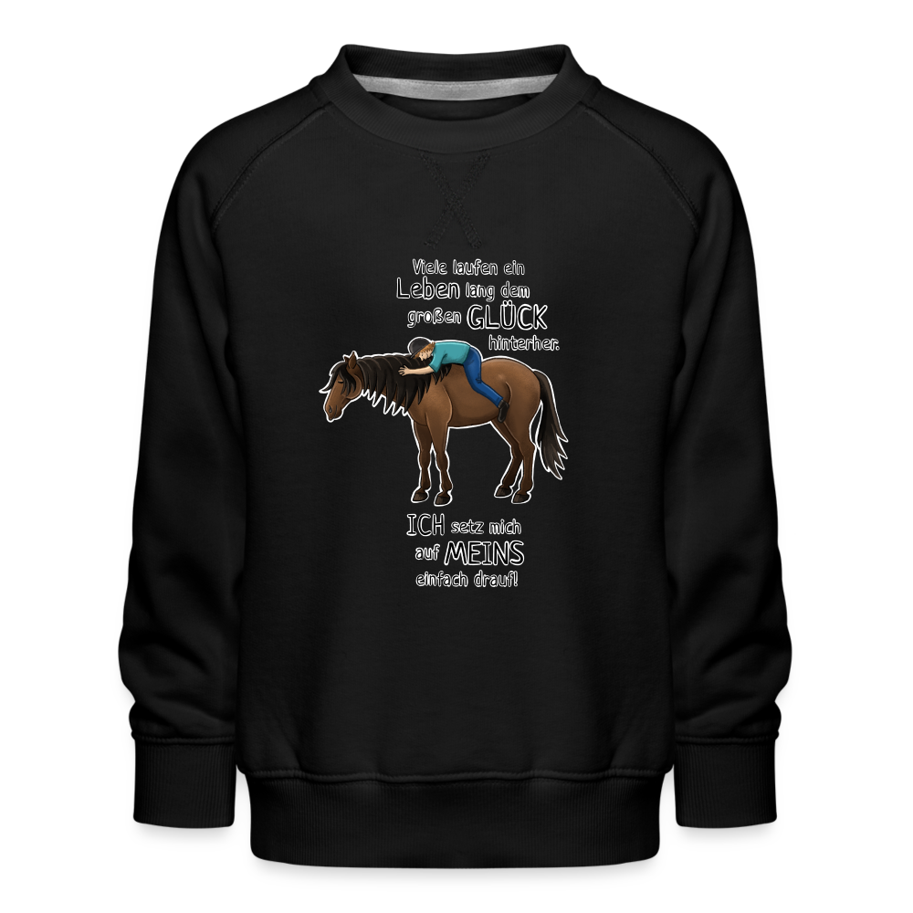 "Auf Pferd & Glück sitzen" Illustrationsstil - Kinder Premium Pullover - Schwarz