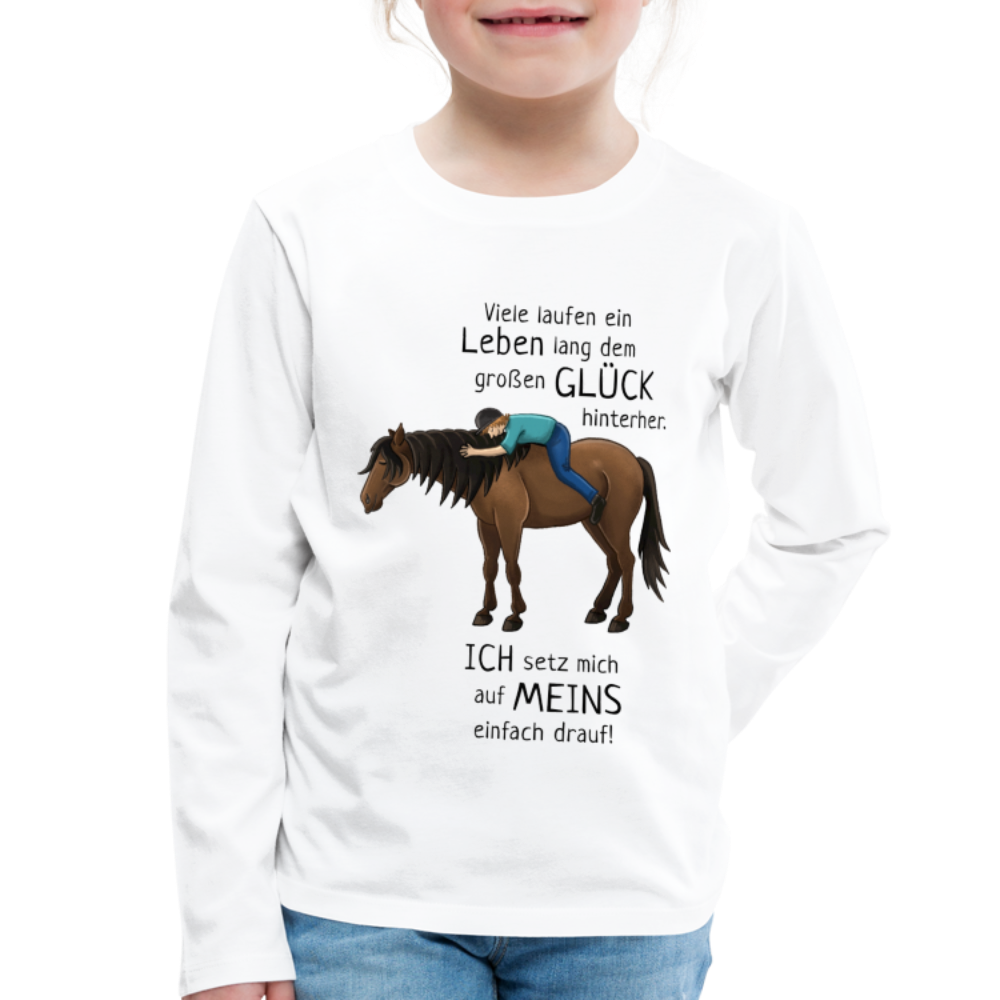 "Auf Pferd & Glück sitzen" Illustrationsstil - Kinder Langarmshirt - weiß