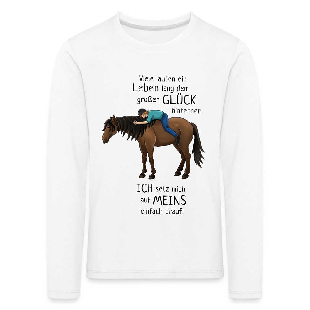 "Auf Pferd & Glück sitzen" Illustrationsstil - Kinder Langarmshirt - weiß