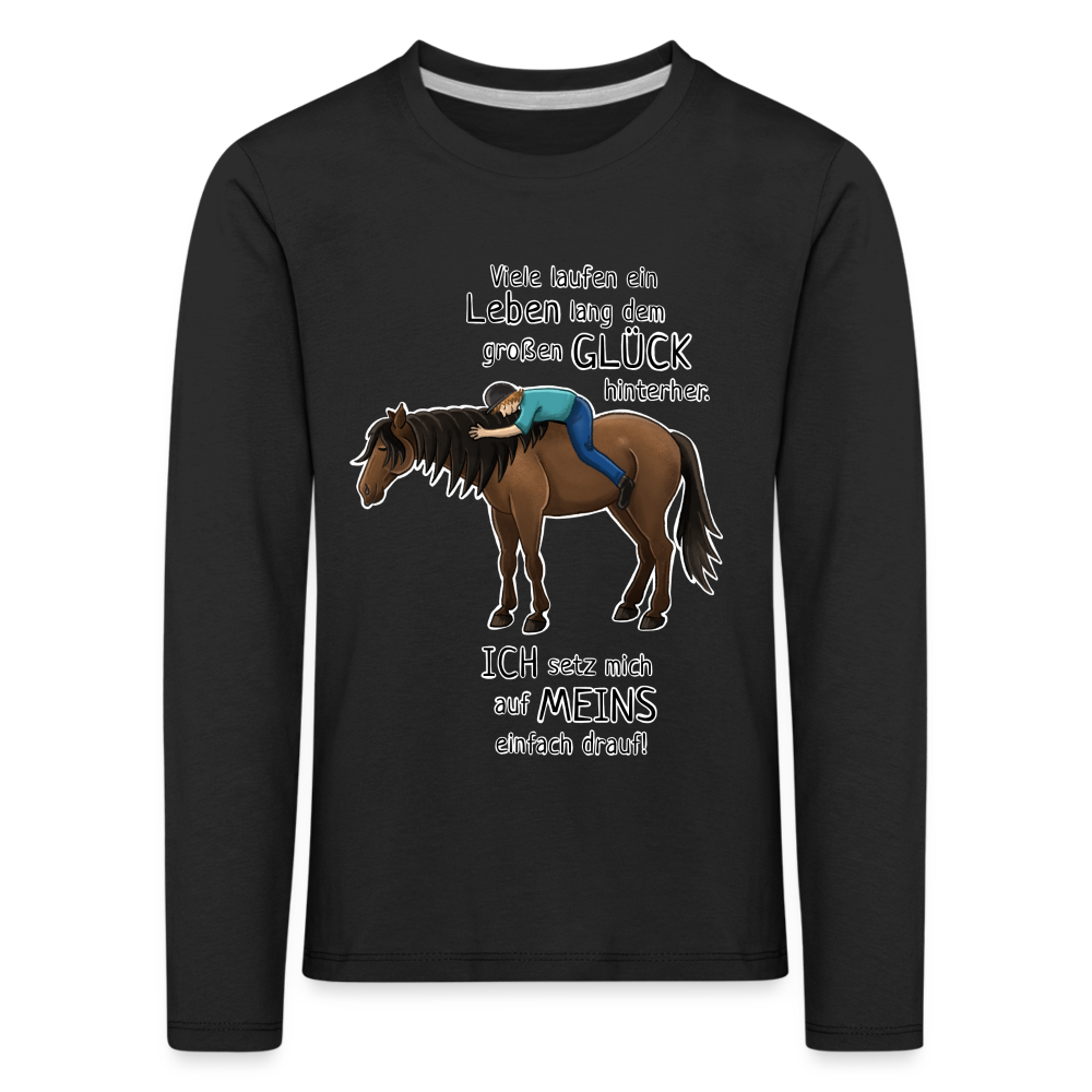 "Auf Pferd & Glück sitzen" Illustrationsstil - Kinder Langarmshirt - Schwarz
