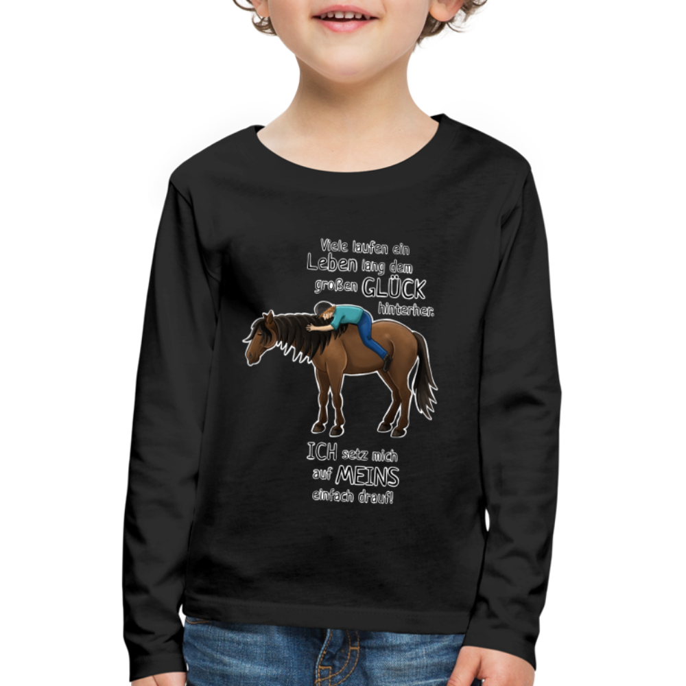 "Auf Pferd & Glück sitzen" Illustrationsstil - Kinder Langarmshirt - Schwarz