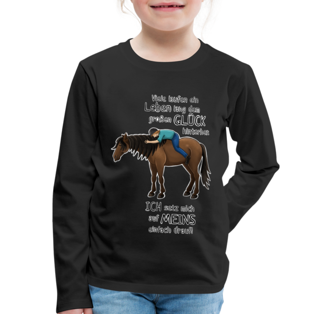 "Auf Pferd & Glück sitzen" Illustrationsstil - Kinder Langarmshirt - Schwarz