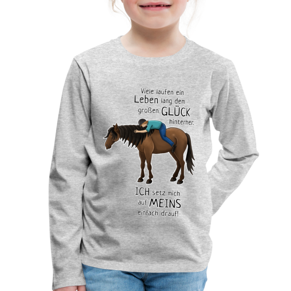 "Auf Pferd & Glück sitzen" Illustrationsstil - Kinder Langarmshirt - Grau meliert