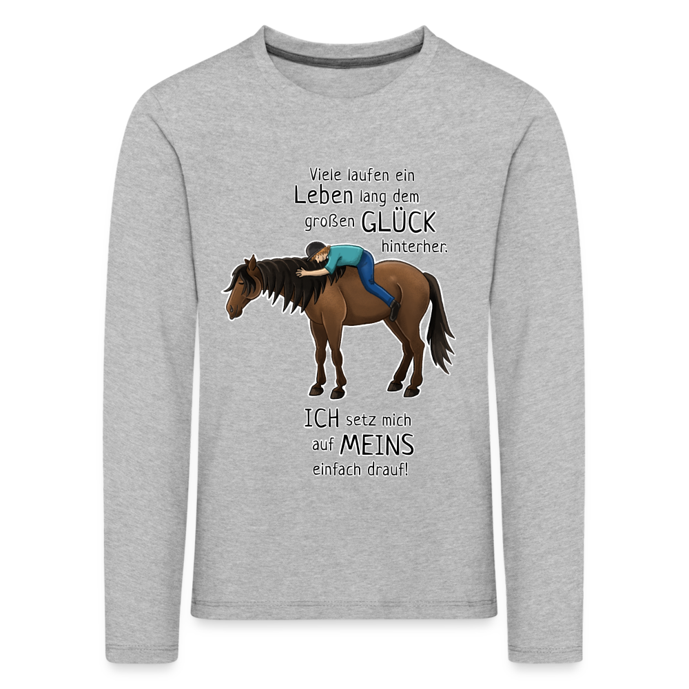 "Auf Pferd & Glück sitzen" Illustrationsstil - Kinder Langarmshirt - Grau meliert
