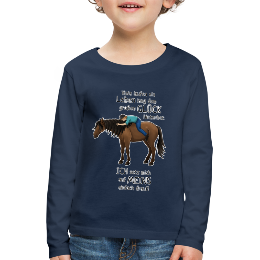 "Auf Pferd & Glück sitzen" Illustrationsstil - Kinder Langarmshirt - Navy
